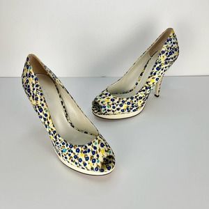 ALDO Stiletto Platform Pumps Floral Satin Heels Peep Toe Womens Size 9